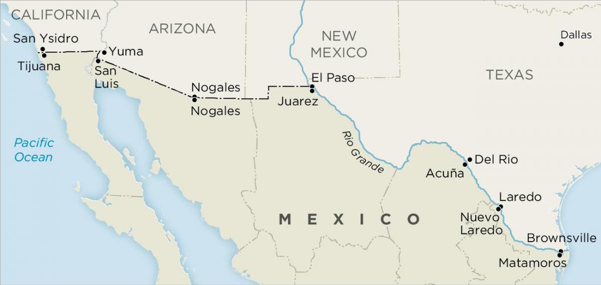 الولايات المتحدة والمكسيك الحدود خريطة