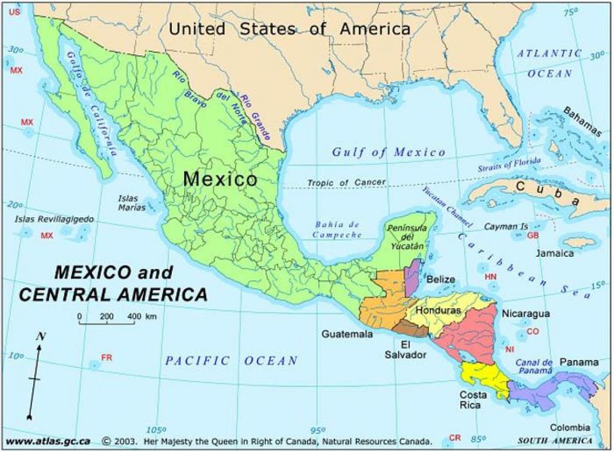 خريطة المكسيك وأمريكا الوسطى